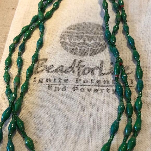 Bead for Life LEENA Green 3-Strand Boho Necklace - Picture 7 of 8